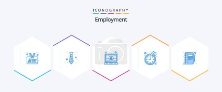 Illustration for Employment 25 Blue icon pack including business. timepiece. computer. time. user - Royalty Free Image