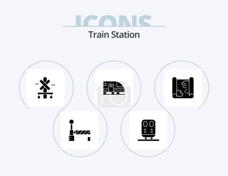 Ilustración de Train Station Glyph Icon Pack 5 Icon Design. pin. location. sign. transportation. subway - Imagen libre de derechos