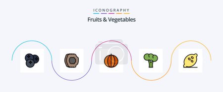 Ilustración de Fruits and Vegetables Line Filled Flat 5 Icon Pack Including organic. broccoli. fruits. vegetables. pumpkin - Imagen libre de derechos