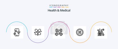 Ilustración de Health And Medical Line 5 Icon Pack Including . wheel. fitness. medical. hospital - Imagen libre de derechos