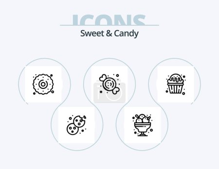 Téléchargez les illustrations : Sweet And Candy Line Icon Pack 5 Icon Design. eat. restaurant. camping. ice cream. dessert - en licence libre de droit