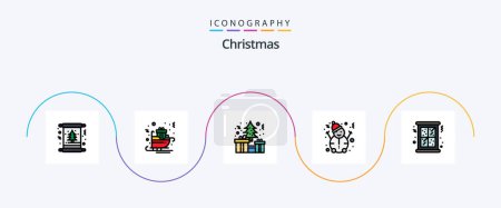 Téléchargez les illustrations : Christmas Line Filled Flat 5 Icon Pack Including christmas. snow. sled. man. christmas - en licence libre de droit