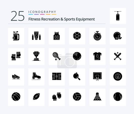 Illustration for Fitness Recreation And Sports Equipment 25 Solid Glyph icon pack including clock. soccer. healthcare. football. sport - Royalty Free Image