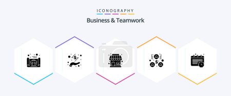Ilustración de Business And Teamwork 25 Glyph icon pack including time. calendar. building. team work. building - Imagen libre de derechos