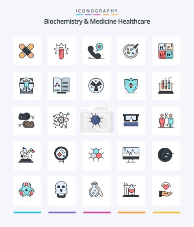 Ilustración de Creative Biochemistry And Medicine Healthcare 25 Line FIlled icon pack  Such As medical. dish. medical . petri. medical - Imagen libre de derechos