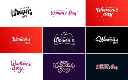 Téléchargez les illustrations : Set of Happy International Woman's Day signs. emblems. and design elements vector collection of signs. labels. and badges - en licence libre de droit