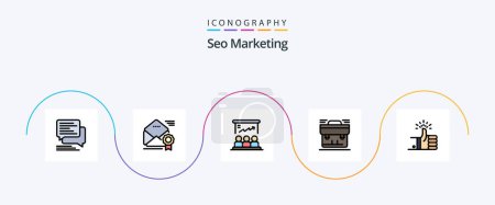 Ilustración de Seo Marketing Line Filled Flat 5 Icon Pack Including portfolio. bag. offer. marketing. user - Imagen libre de derechos