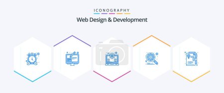 Téléchargez les illustrations : Web Design And Development 25 Blue icon pack including layout. setting. gear. search. engine - en licence libre de droit