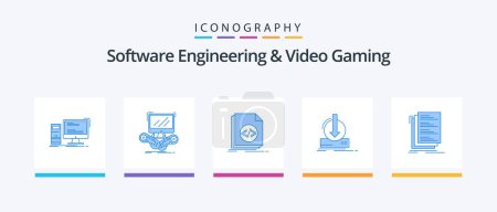 Ilustración de Software Engineering And Video Gaming Blue 5 Icon Pack Including dlc. addition. multiplayer. script. file. Creative Icons Design - Imagen libre de derechos