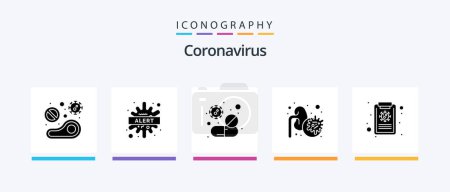 Téléchargez les illustrations : Coronavirus Glyph 5 Icon Pack Including lungs. disease. disease. virus. tablet. Creative Icons Design - en licence libre de droit