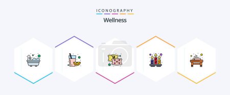 Illustration for Wellness 25 FilledLine icon pack including . relaxation. sleep. massage. tray - Royalty Free Image