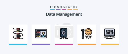 Téléchargez les illustrations : Data Management Line Filled 5 Icon Pack Including video. computer . gear . camera .. Creative Icons Design - en licence libre de droit