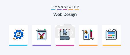 Téléchargez les illustrations : Web Design Line Filled 5 Icon Pack Including development. protection. list. insurance. designing. Creative Icons Design - en licence libre de droit