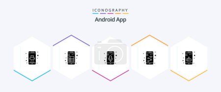 Téléchargez les illustrations : Android App 25 Glyph icon pack including wifi. mobile. reading. device. phone recorder - en licence libre de droit