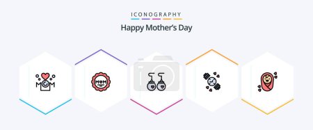 Téléchargez les illustrations : Happy Mothers Day 25 FilledLine icon pack including child. timer. mom. hand watch. fashion - en licence libre de droit
