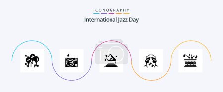 Ilustración de International Jazz Day Glyph 5 Icon Pack Including . drink . glass . volume - Imagen libre de derechos