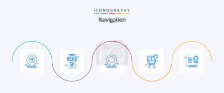 Illustration for Navigation Blue 5 Icon Pack Including map. track. map. train. pin - Royalty Free Image