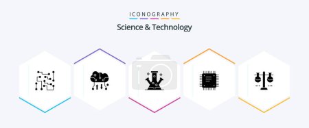 Téléchargez les illustrations : Science And Technology 25 Glyph icon pack including cpu. chip. online backup. technology. molecule - en licence libre de droit