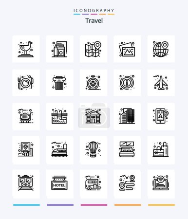 Ilustración de Creative Travel 25 OutLine icon pack  Such As destination. images. map. travel. camera - Imagen libre de derechos