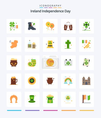 Téléchargez les illustrations : Creative Ireland Independence Day 25 Flat icon pack  Such As ireland. clover. birthday and party. ireland. wine - en licence libre de droit