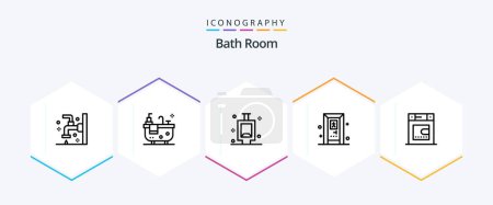 Téléchargez les illustrations : Bath Room 25 Line icon pack including . bath. urinal. dryer. door - en licence libre de droit