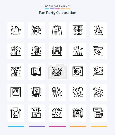 Téléchargez les illustrations : Creative Party 25 OutLine icon pack  Such As holiday. cone. gift. party. buntings - en licence libre de droit