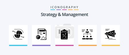 Téléchargez les illustrations : Strategy And Management Glyph 5 Icon Pack Including teamwork. businessman. analytics. management. strategy. Creative Icons Design - en licence libre de droit