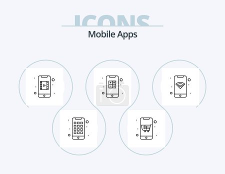 Ilustración de Mobile Apps Line Icon Pack 5 Icon Design. app. mobile. phone. game. app - Imagen libre de derechos