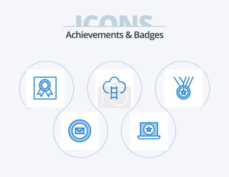 Ilustración de Achievements and Badges Blue Icon Pack 5 Icon Design. award. place. badge. game. career - Imagen libre de derechos