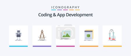 Illustration for Coding And App Development Flat 5 Icon Pack Including application. software. refinement. photo. landscape. Creative Icons Design - Royalty Free Image