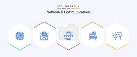 Ilustración de Network And Communications 25 Blue icon pack including support. chat. resume. group. connect - Imagen libre de derechos