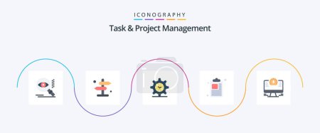Ilustración de Task And Project Management Flat 5 Icon Pack Including time. computer. gear. paper. business - Imagen libre de derechos