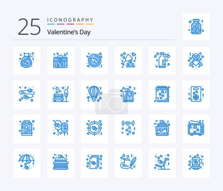 Ilustración de Valentines Day 25 Blue Color icon pack including lifestyle. wine. love. love. celebrate - Imagen libre de derechos