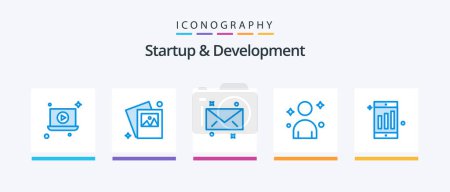 Ilustración de Startup And Develepment Blue 5 Icon Pack Including . email. chart. mobile. Creative Icons Design - Imagen libre de derechos