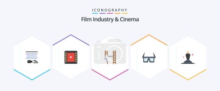Illustration for Cenima 25 Flat icon pack including movie. cinema. cinematography. stereo. eyewear - Royalty Free Image