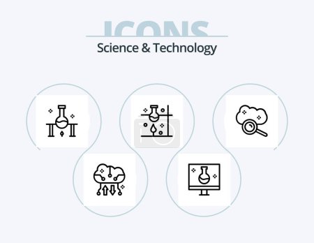 Illustration for Science And Technology Line Icon Pack 5 Icon Design. science. laboratory. motherboard. thermal energy. radioactivity - Royalty Free Image