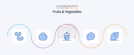 Téléchargez les illustrations : Fruits and Vegetables Blue 5 Icon Pack Including healthy. fruit. fruits. food. vegetable - en licence libre de droit