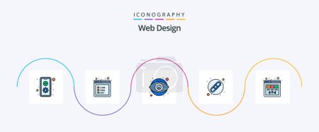 Téléchargez les illustrations : Web Design Line Filled Flat 5 Icon Pack Including page. error. creativity. url. chain - en licence libre de droit
