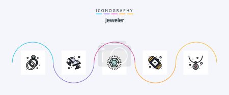 Illustration for Jewellery Line Filled Flat 5 Icon Pack Including fashion. watch. jewelry. jewelry. accessory - Royalty Free Image