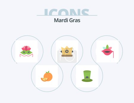 Illustration for Mardi Gras Flat Icon Pack 5 Icon Design. plant. lips. carnival mask. mardi gras. crown - Royalty Free Image