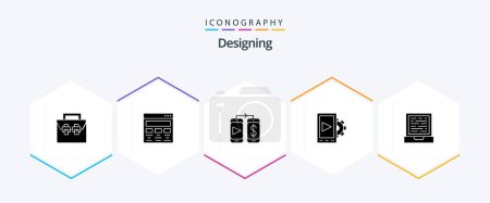 Téléchargez les illustrations : Designing 25 Glyph icon pack including computer. setting. paint. design. money - en licence libre de droit