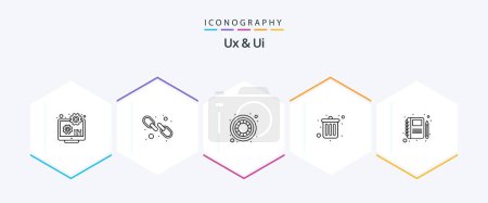 Ilustración de Ux And Ui 25 Line icon pack including portfolio. delete. web link. office. business - Imagen libre de derechos