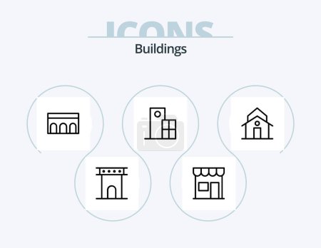 Téléchargez les illustrations : Buildings Line Icon Pack 5 Icon Design. church. building. industrial. monastery. church - en licence libre de droit