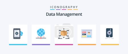 Illustration for Data Management Flat 5 Icon Pack Including id. profile. data. account. puzzle. Creative Icons Design - Royalty Free Image