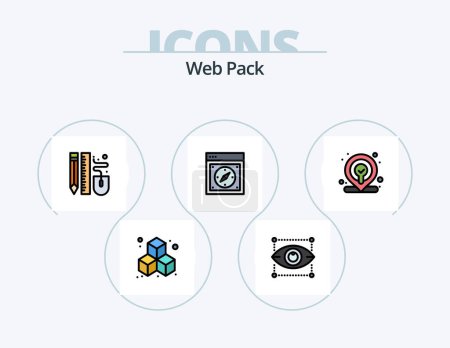 Téléchargez les illustrations : Web Pack Line Filled Icon Pack 5 Icon Design. goal. target. pen. stopwatch. time - en licence libre de droit
