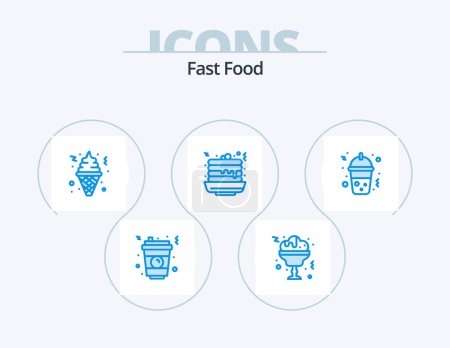 Téléchargez les illustrations : Fast Food Blue Icon Pack 5 Icon Design. food. frappe. ice cream. sweet. fast food - en licence libre de droit