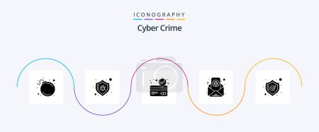 Téléchargez les illustrations : Cyber Crime Glyph 5 Icon Pack Including shopping. safety. card protection. email virus - en licence libre de droit