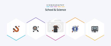 Illustration for School And Science 25 FilledLine icon pack including online. education. estate. science. atom - Royalty Free Image