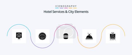 Téléchargez les illustrations : Hotel Services And City Elements Glyph 5 Icon Pack Including train . pallater. greek. dish. food - en licence libre de droit