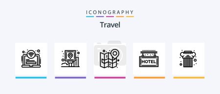 Téléchargez les illustrations : Travel Line 5 Icon Pack Including destination. post. pool. navigation. city. Creative Icons Design - en licence libre de droit